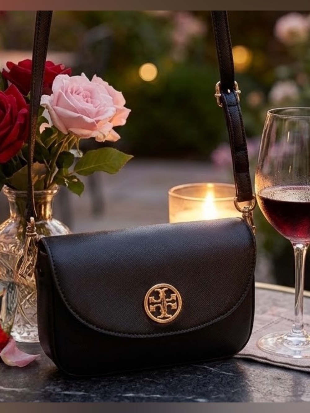 Tory Burch Black Saffiano Leather Robinson Mini Crossbody Bag Gold Hardware